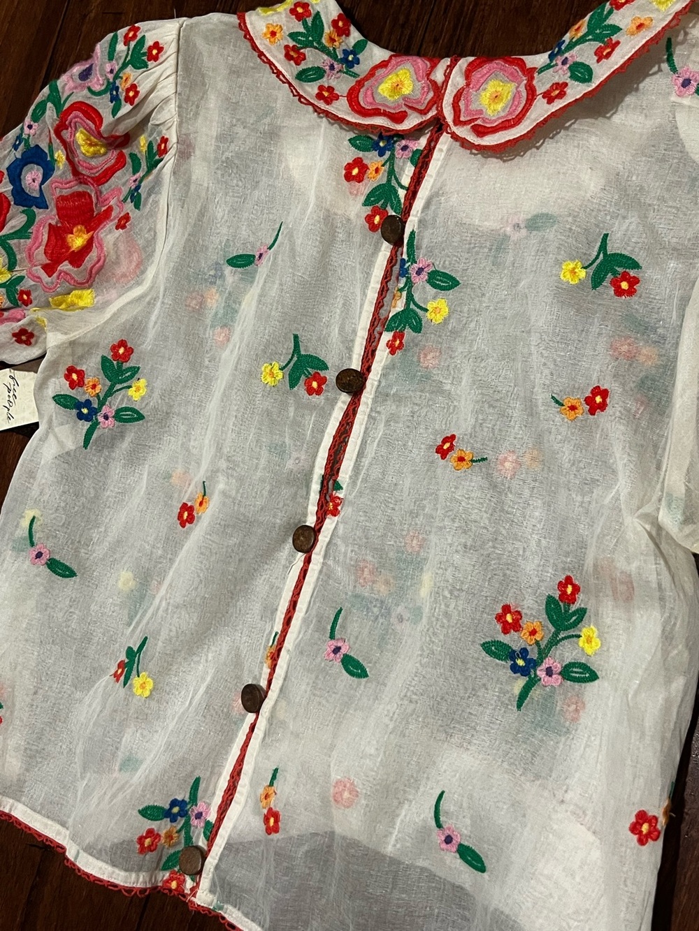 Bloggers fave Free People Flowers of Love embroidered sheer top ecru SZ small - Picture 16 of 16